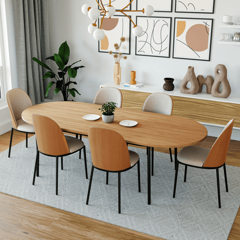 Tule Modern Oval Dining Table with MDF Tabletop and Black Steel Legs