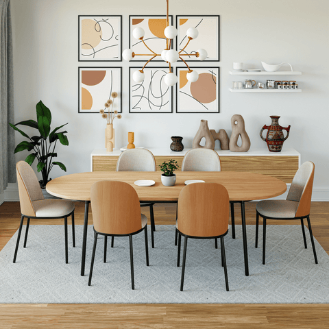 Tule Modern Oval Dining Table with MDF Tabletop and Black Steel Legs