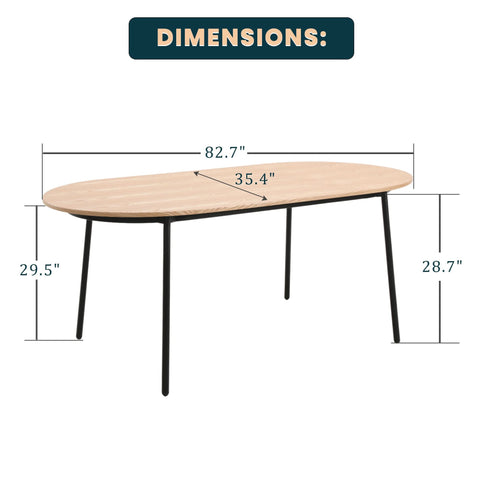 Tule Modern Oval Dining Table with MDF Tabletop and Black Steel Legs