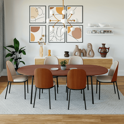 Tule Modern Oval Dining Table with MDF Tabletop and Black Steel Legs