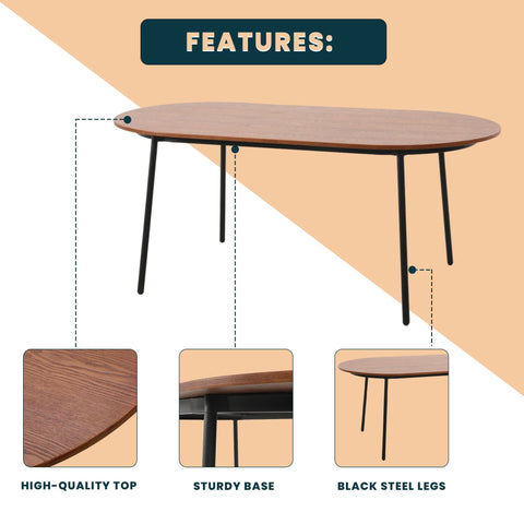 Tule Modern Oval Dining Table with MDF Tabletop and Black Steel Legs
