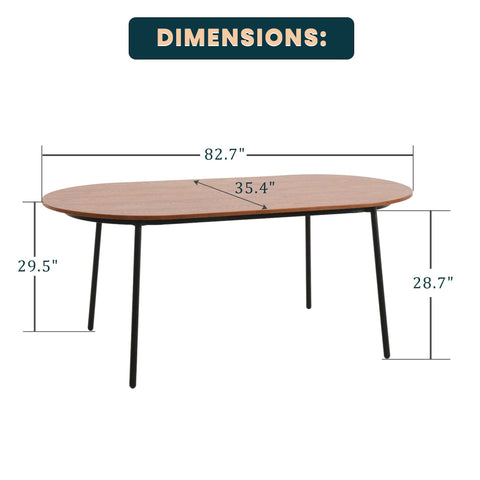 Tule Modern Oval Dining Table with MDF Tabletop and Black Steel Legs