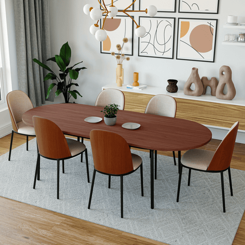 Tule Modern Oval Dining Table with MDF Tabletop and Black Steel Legs