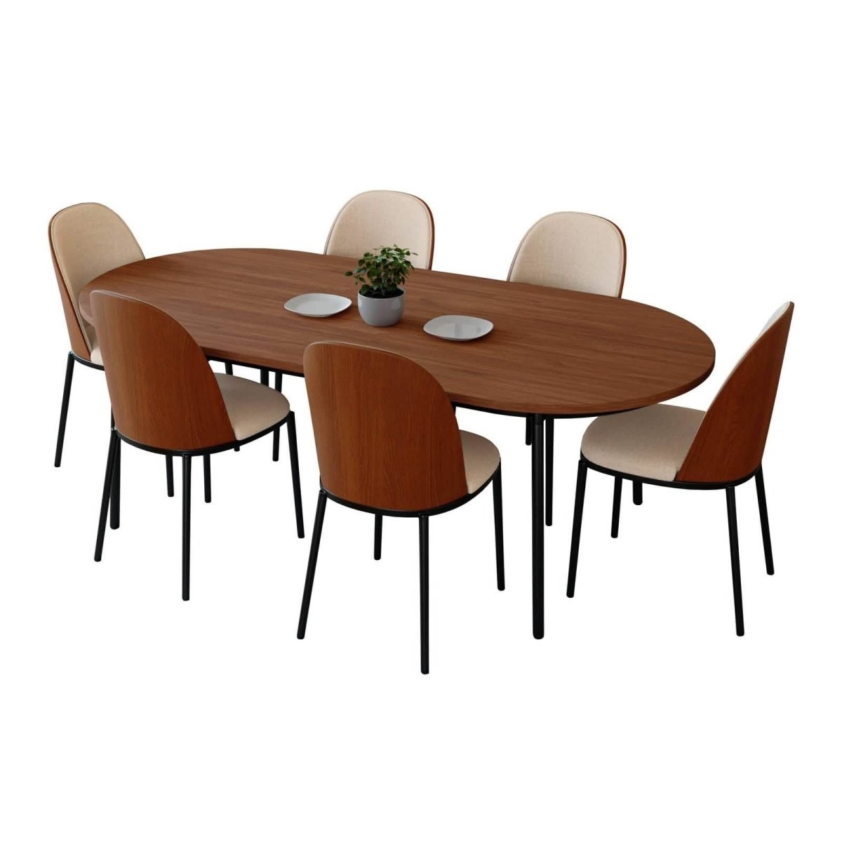 Tule 7 - Piece Dining Set: Steel Frame, 6 Upholstered Chairs, 71'' Oval MDF Tabletop