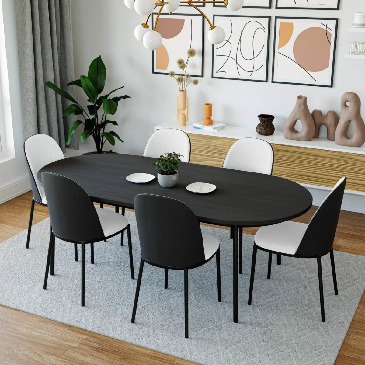 Tule 7 - Piece Dining Set: Steel Frame, 6 Upholstered Chairs, 71'' Oval MDF Tabletop