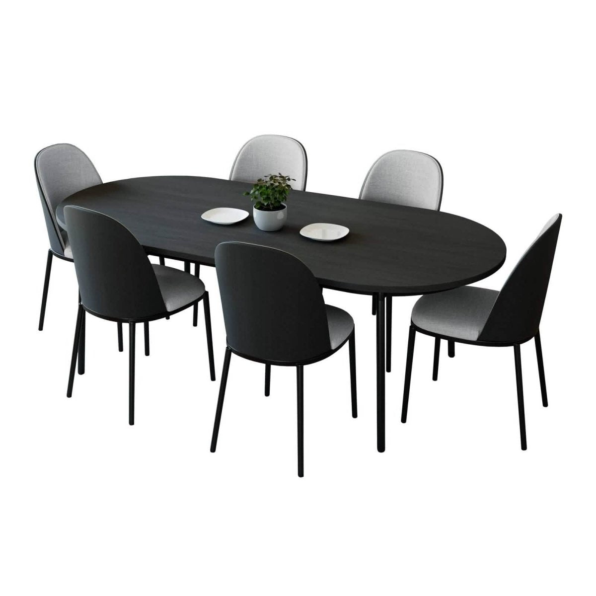 Tule 7 - Piece Dining Set: Steel Frame, 6 Upholstered Chairs, 71'' Oval MDF Tabletop