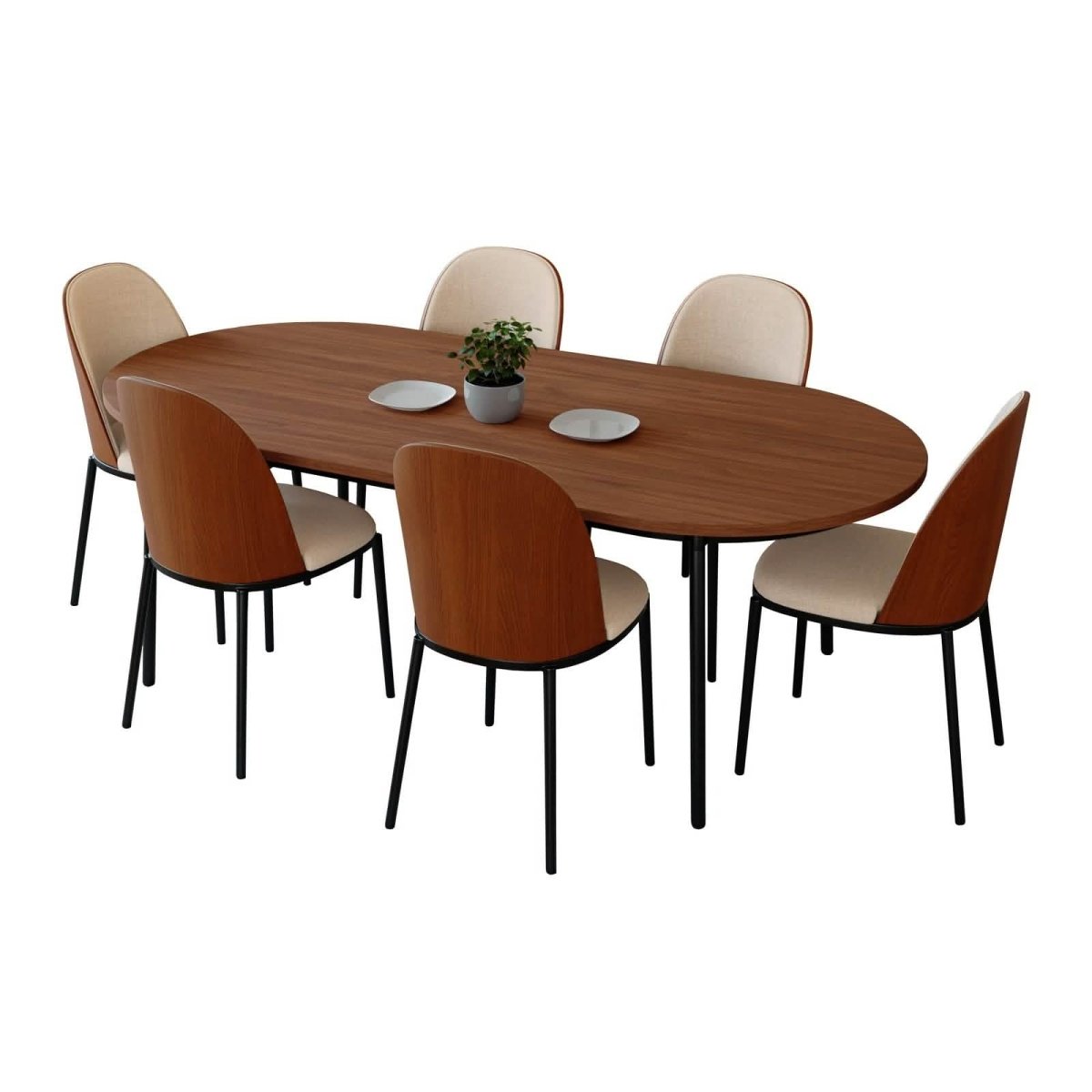 Tule 7 - Piece Dining Set: Steel Frame, 6 Upholstered Chairs, 71'' Oval MDF Tabletop