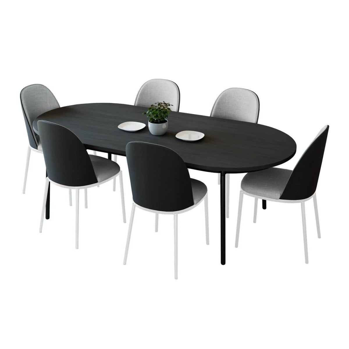 Tule 7 - Piece Dining Set with 6 Upholstered Seat Dining Chairs in White Steel Frame and 71" Oval Dining Table with MDF Tabletop