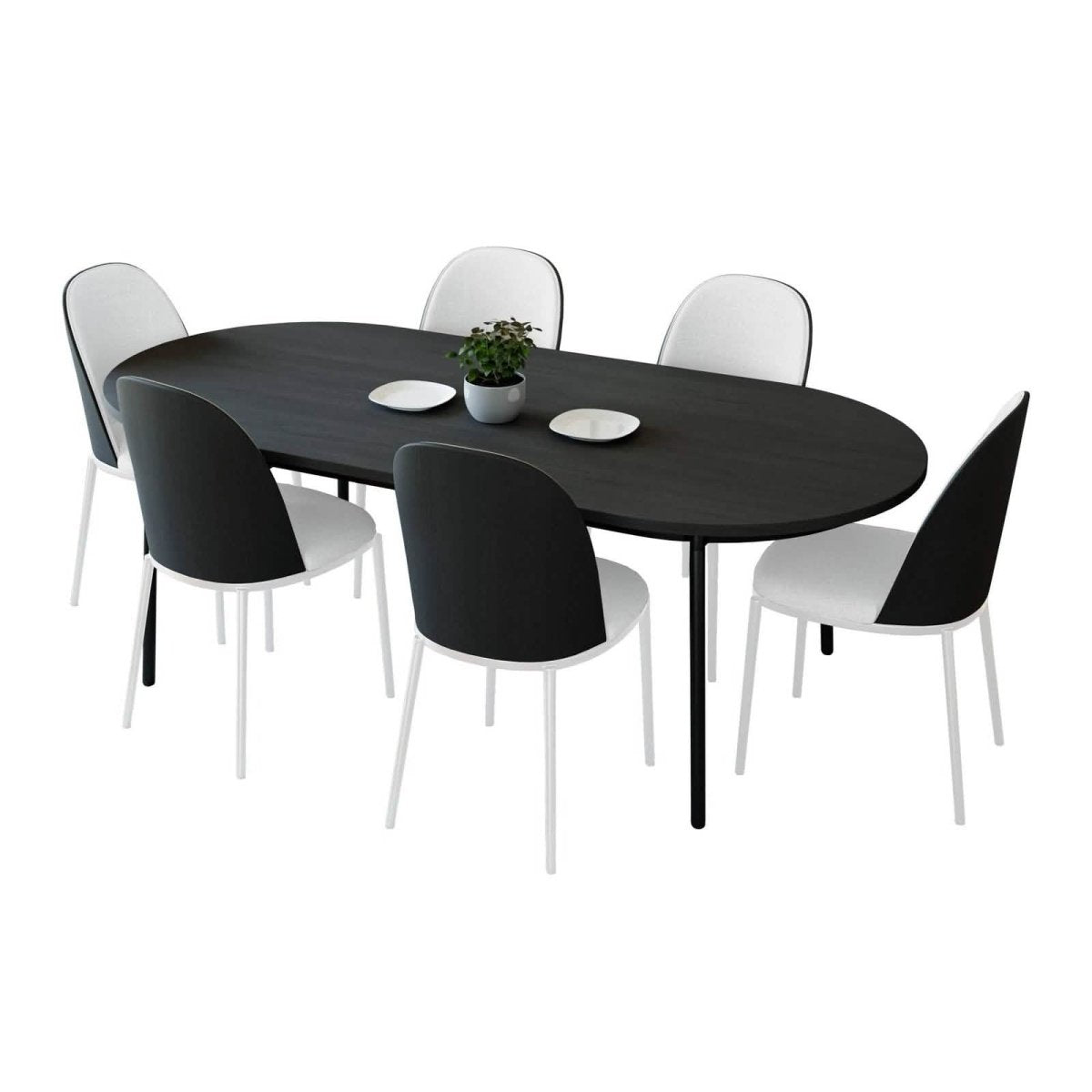 Tule 7 - Piece Dining Set with 6 Upholstered Seat Dining Chairs in White Steel Frame and 71" Oval Dining Table with MDF Tabletop