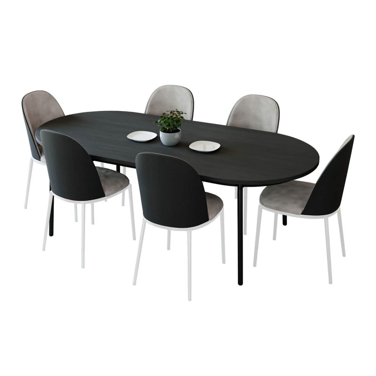 Tule 7 - Piece Dining Set with 6 Upholstered Seat Dining Chairs in White Steel Frame and 71" Oval Dining Table with MDF Tabletop