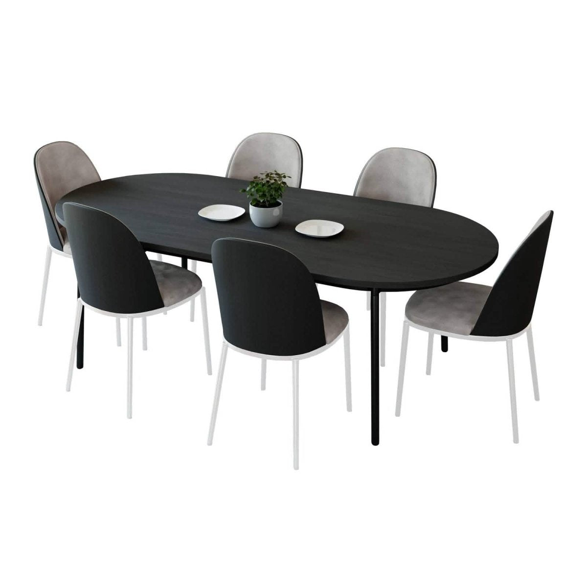 Tule 7 - Piece Dining Set with 6 Upholstered Seat Dining Chairs in White Steel Frame and 71" Oval Dining Table with MDF Tabletop