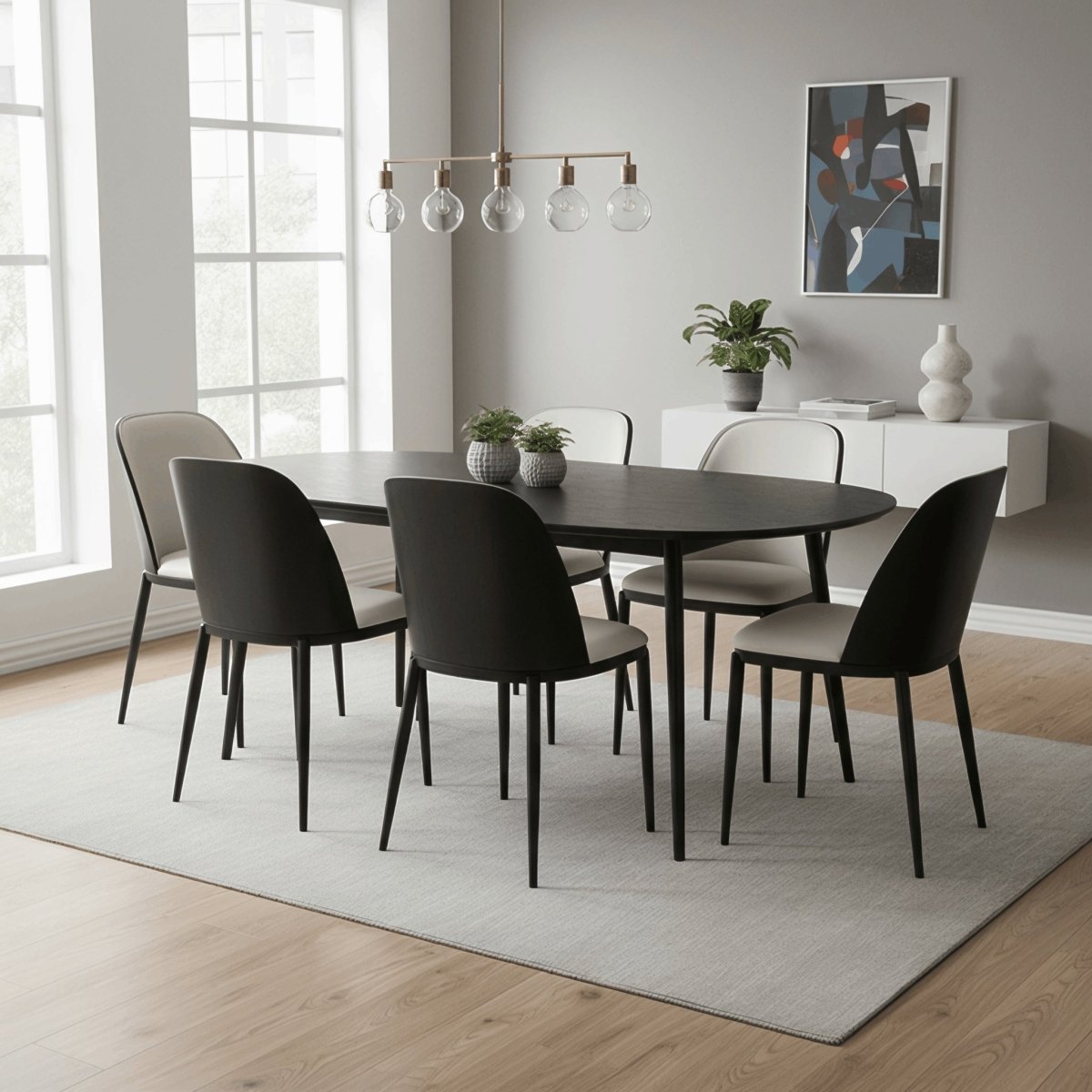 Tule Dining Side Chair with Upholstered Seat and Powder - Coated Steel Frame