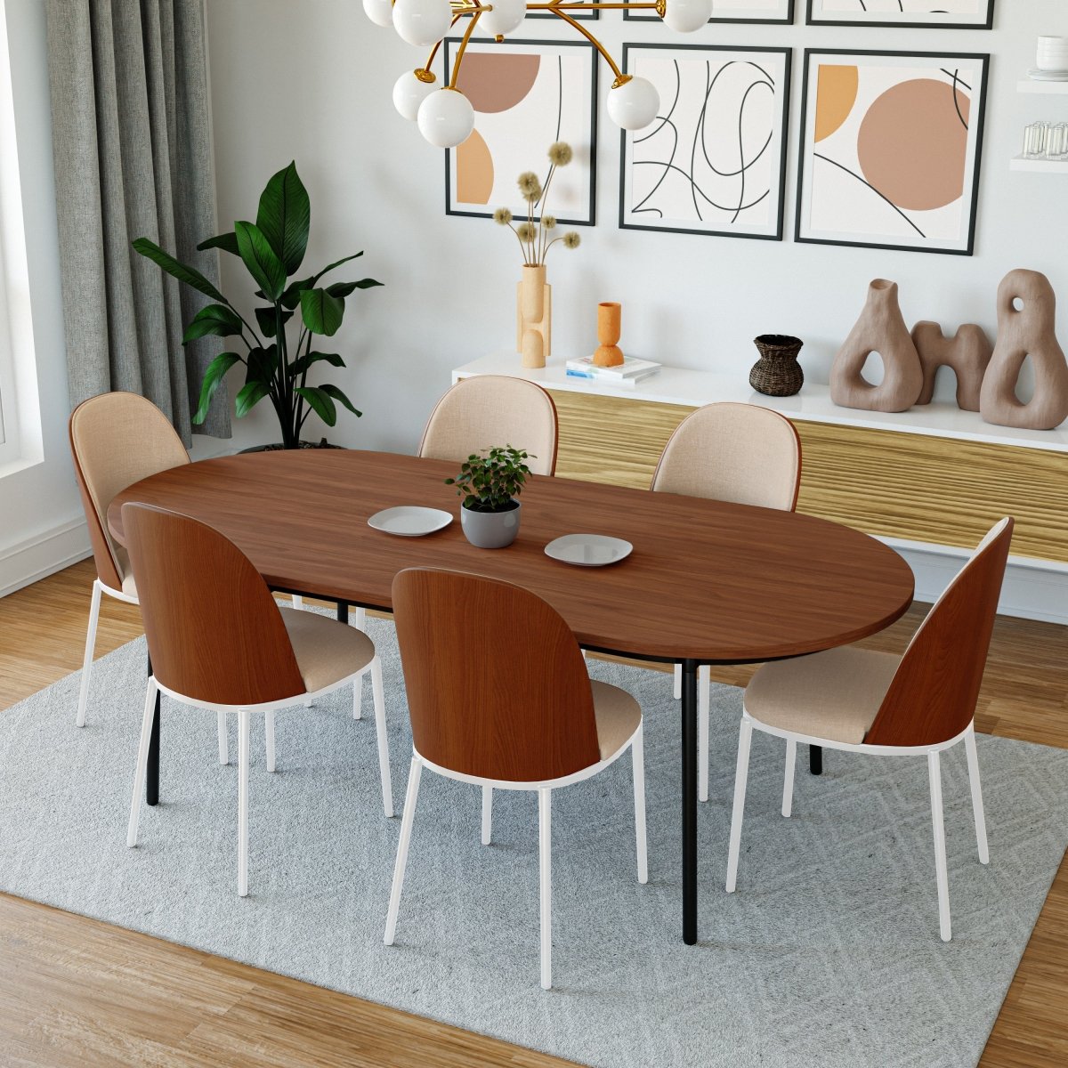 Tule Dining Side Chair with Upholstered Seat and Powder - Coated Steel Frame