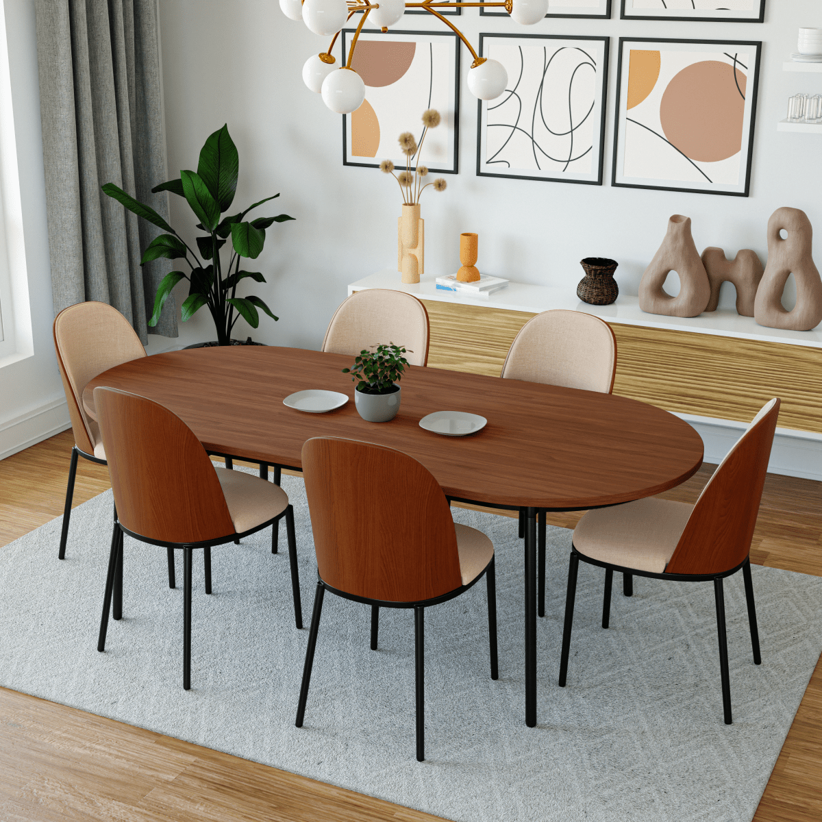 Tule Dining Side Chair with Upholstered Seat and Powder - Coated Steel Frame