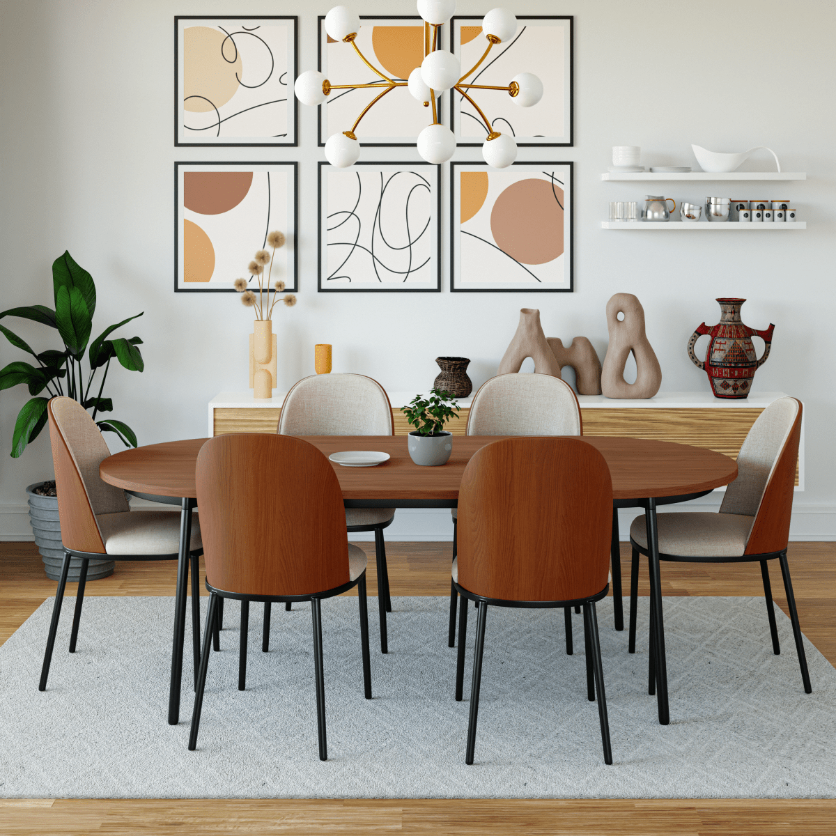 Tule Dining Side Chair with Upholstered Seat and Powder - Coated Steel Frame