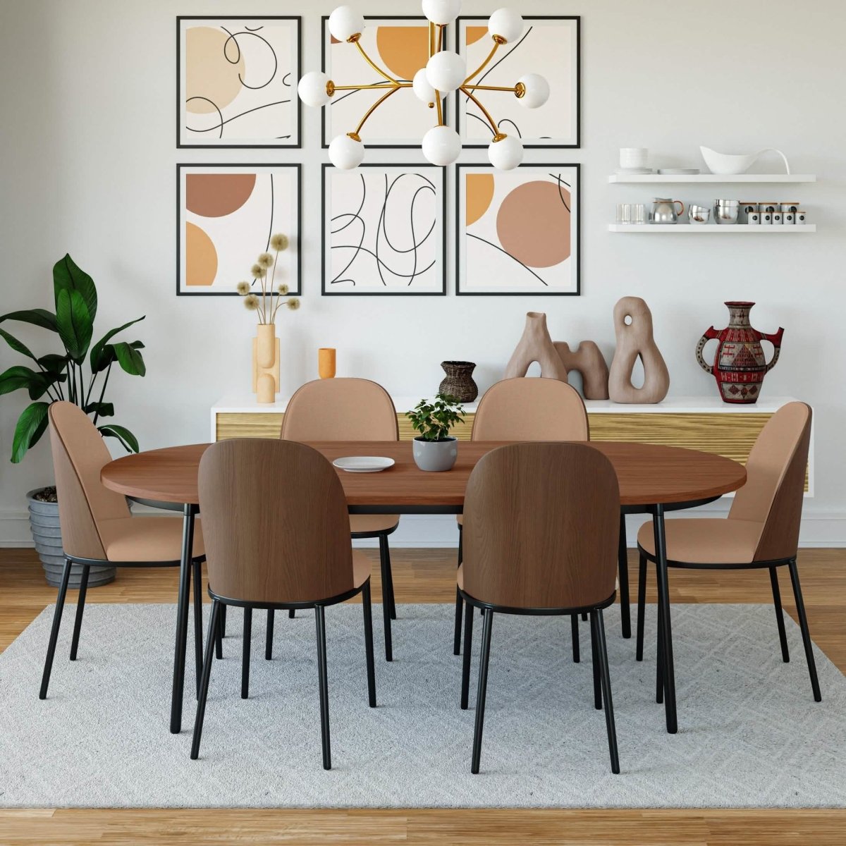 Tule Dining Side Chair with Upholstered Seat and Powder - Coated Steel Frame Set of 2
