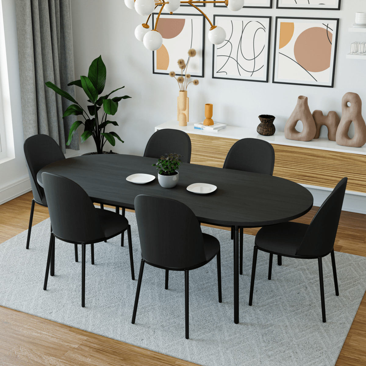 Tule Dining Side Chair with Upholstered Seat and Powder - Coated Steel Frame Set of 2