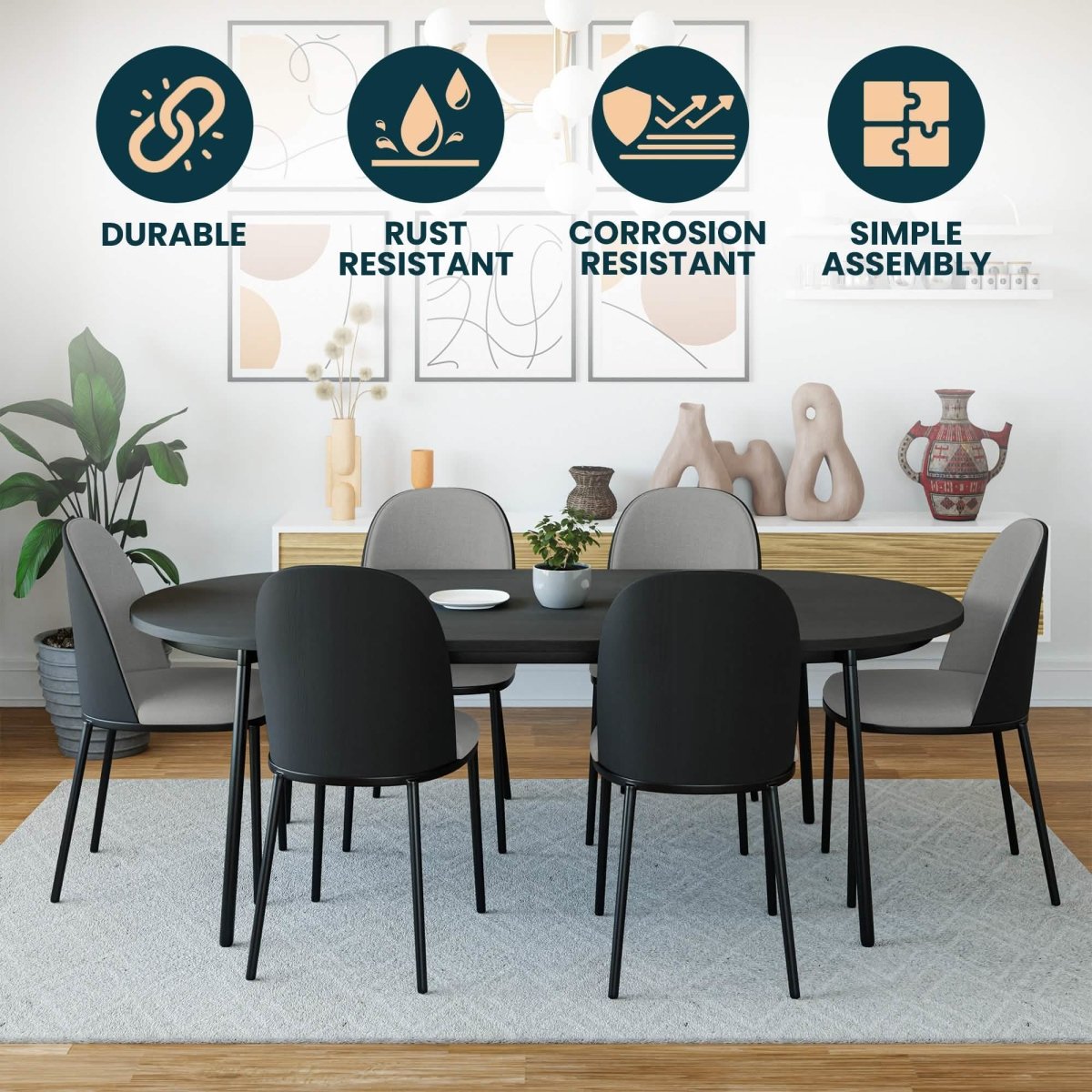Tule Dining Side Chair with Upholstered Seat and Powder - Coated Steel Frame Set of 2