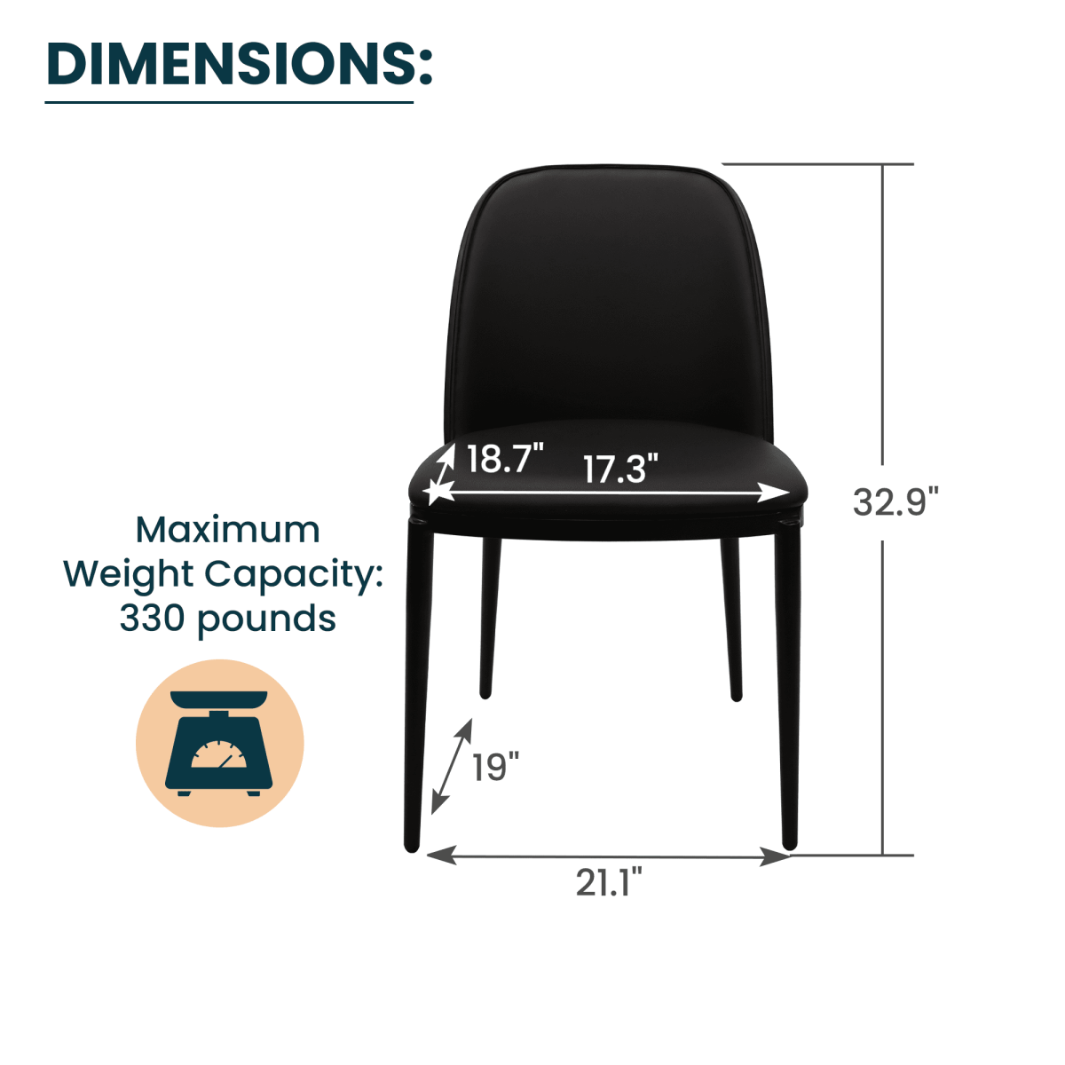 Tule Dining Side Chair with Upholstered Seat and Powder - Coated Steel Frame Set of 2