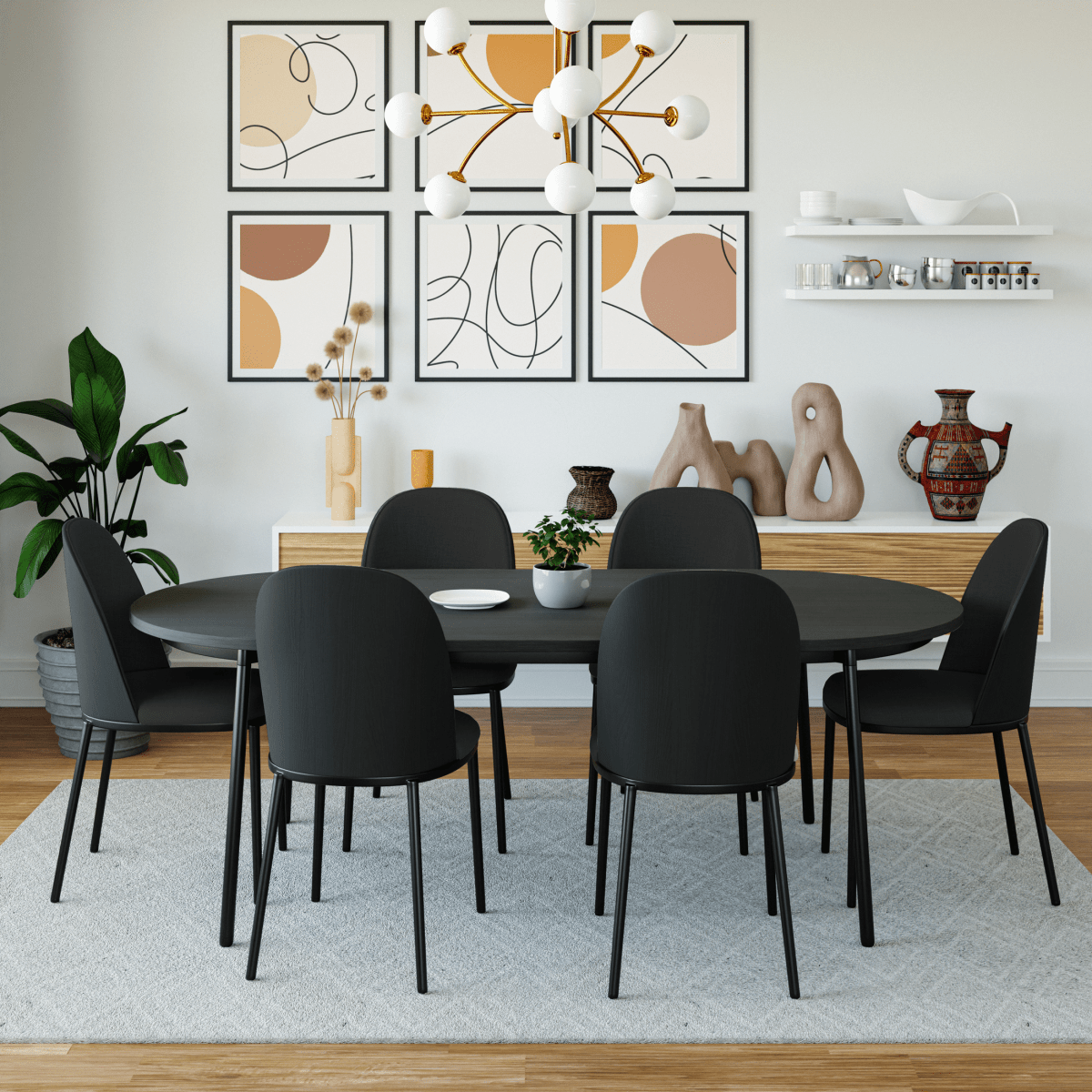 Tule Dining Side Chair with Upholstered Seat and Powder - Coated Steel Frame Set of 2