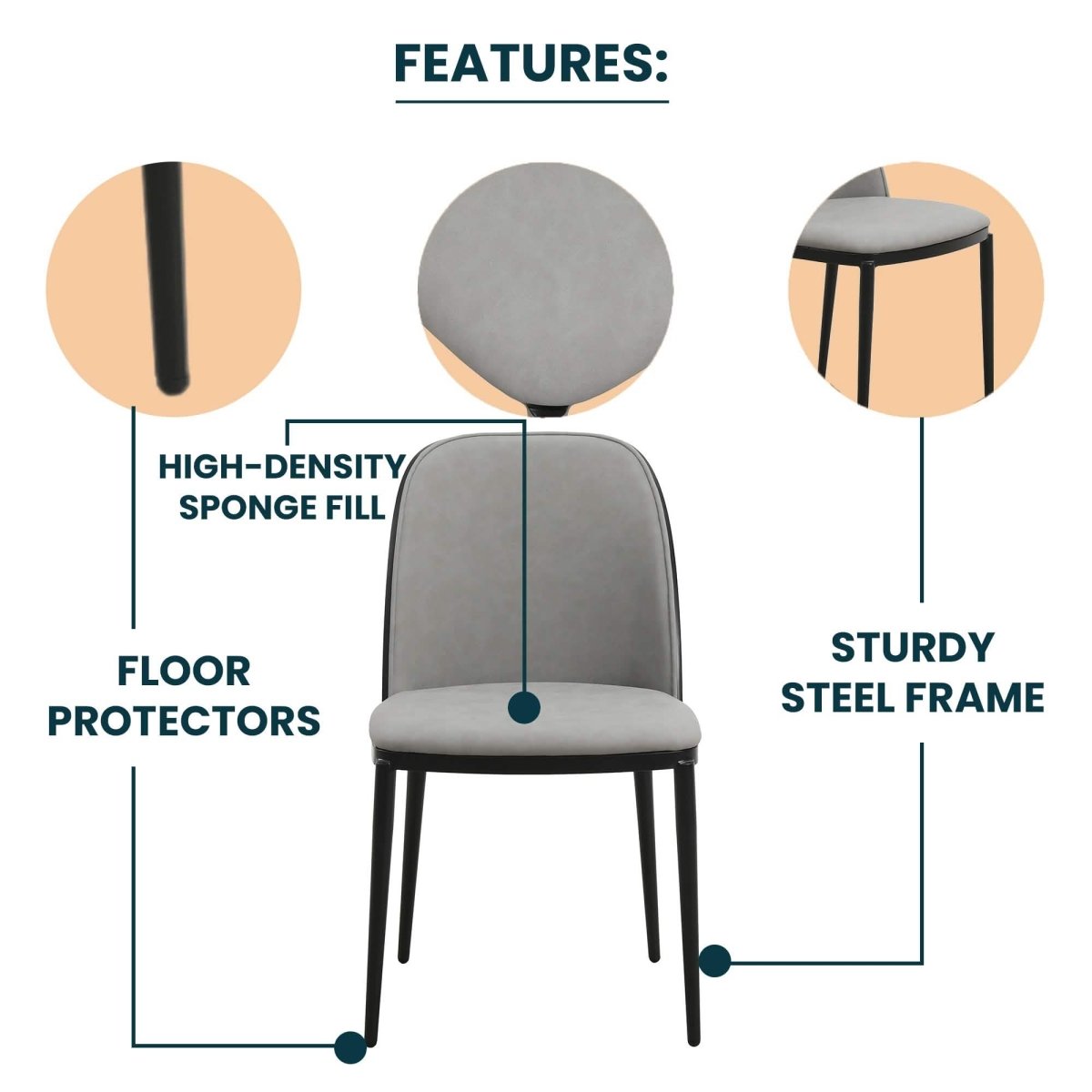 Tule Dining Side Chair with Upholstered Seat and Powder - Coated Steel Frame Set of 2