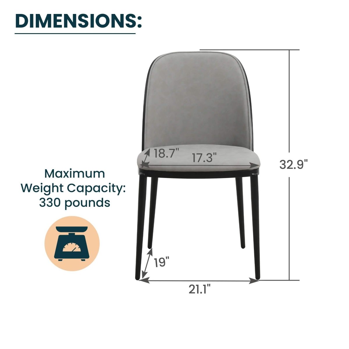 Tule Dining Side Chair with Upholstered Seat and Powder - Coated Steel Frame Set of 2