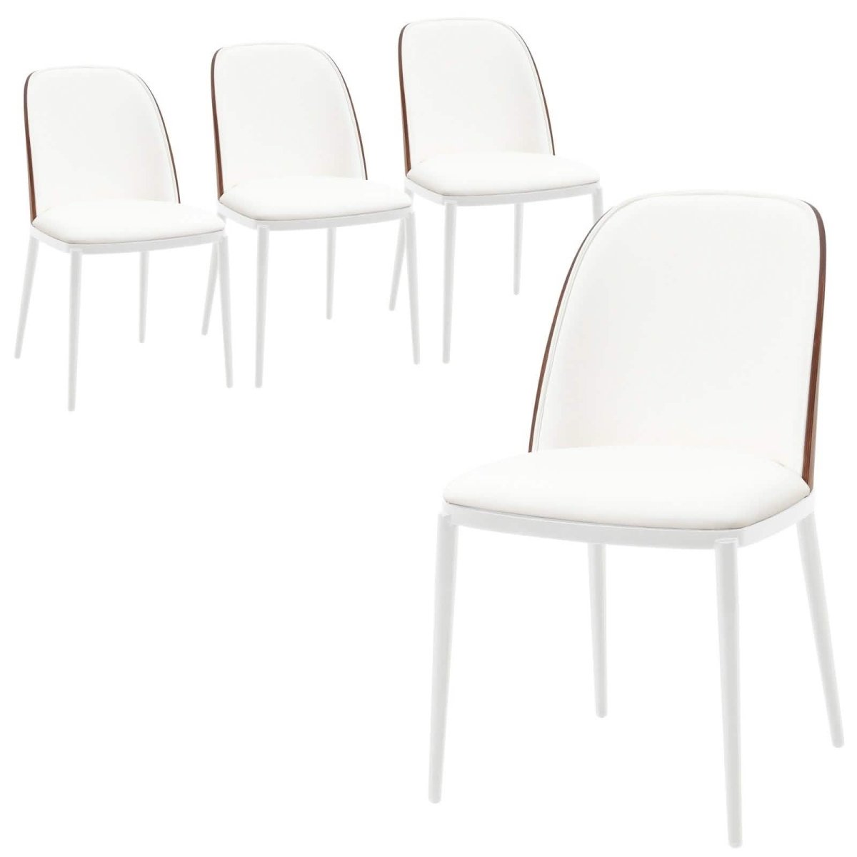 Tule Modern Dining Side Chair with Upholstered Seat and White Powder - Coated Steel Frame, Set of 4