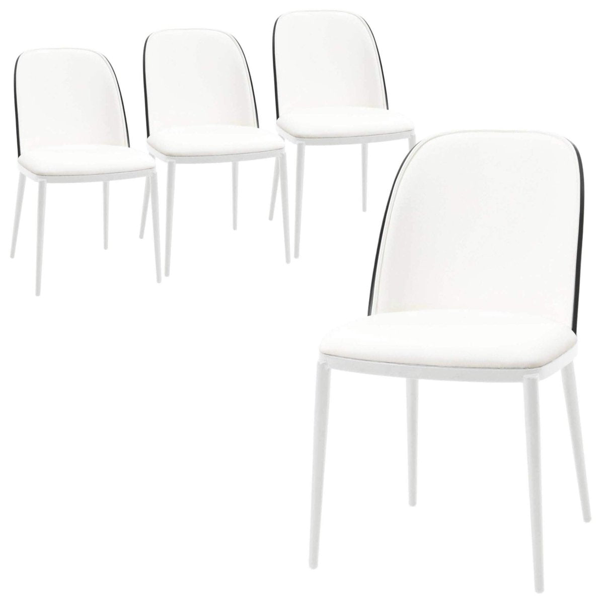 Tule Modern Dining Side Chair with Upholstered Seat and White Powder - Coated Steel Frame, Set of 4