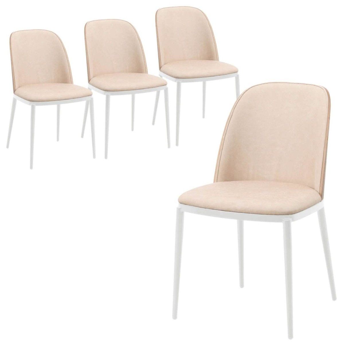 Tule Modern Dining Side Chair with Upholstered Seat and White Powder - Coated Steel Frame, Set of 4