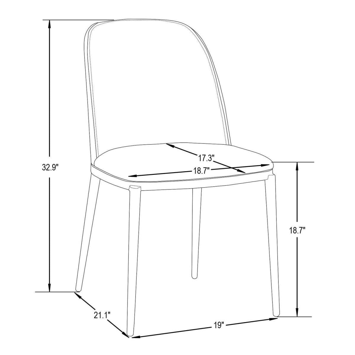 Tule Modern Dining Side Chair with Upholstered Seat and White Powder - Coated Steel Frame, Set of 4