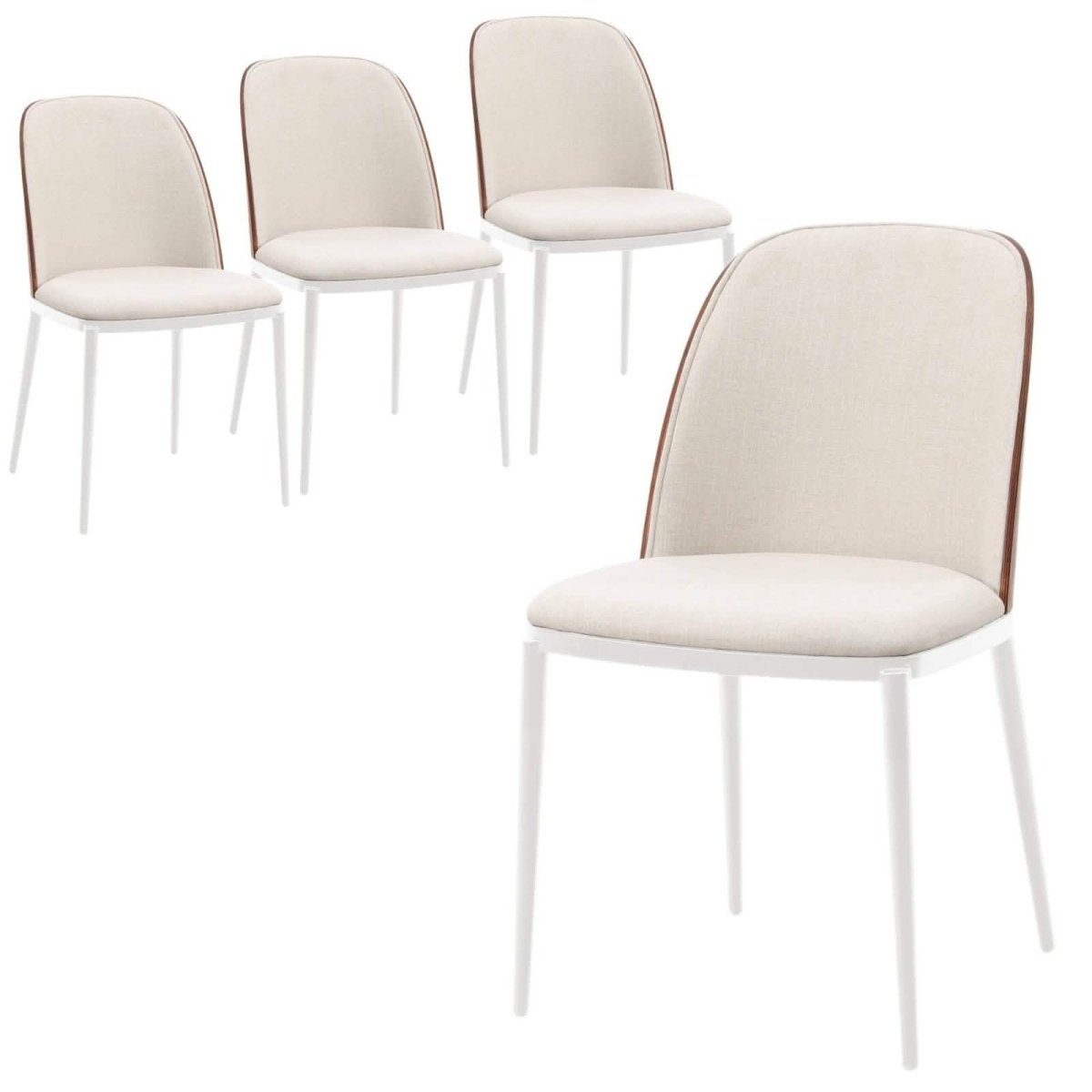 Tule Modern Dining Side Chair with Upholstered Seat and White Powder - Coated Steel Frame, Set of 4