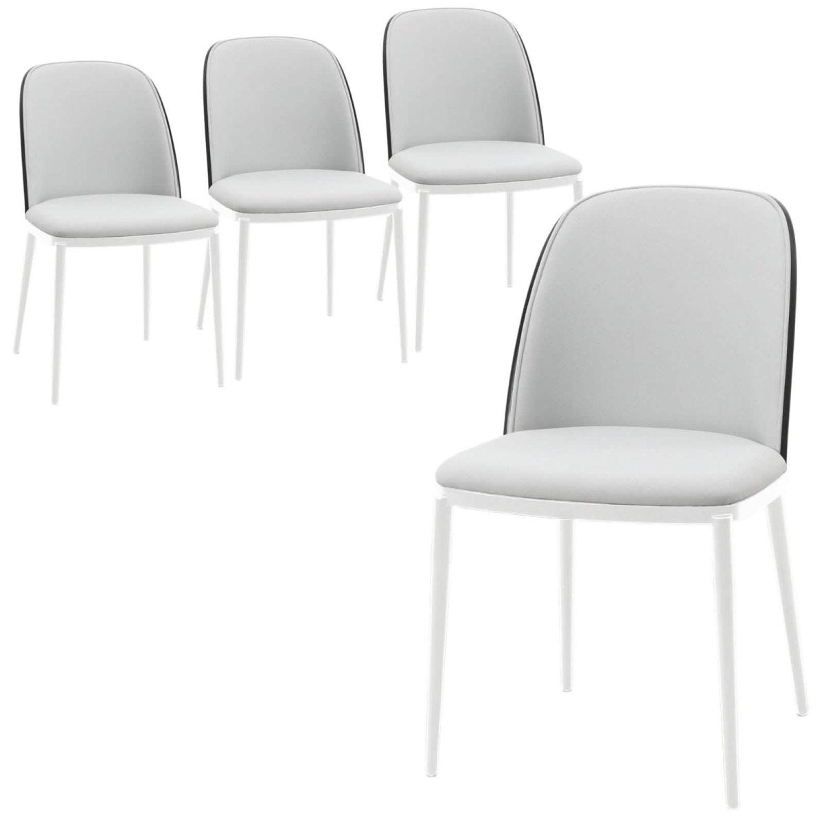 Tule Modern Dining Side Chair with Upholstered Seat and White Powder - Coated Steel Frame, Set of 4