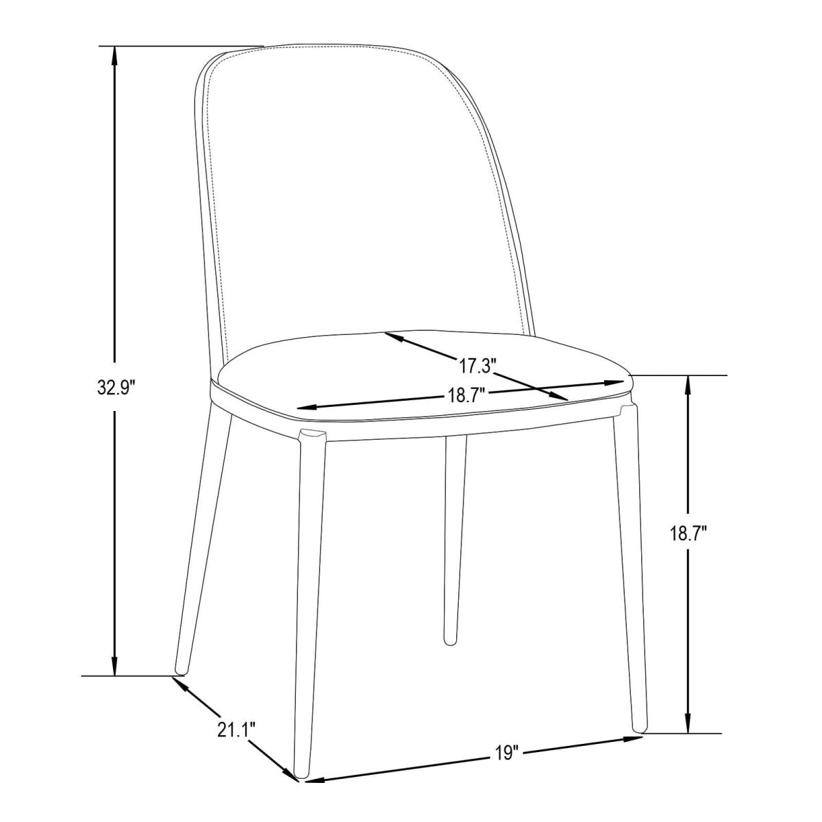 Tule Modern Dining Side Chair with Upholstered Seat and White Powder - Coated Steel Frame, Set of 4