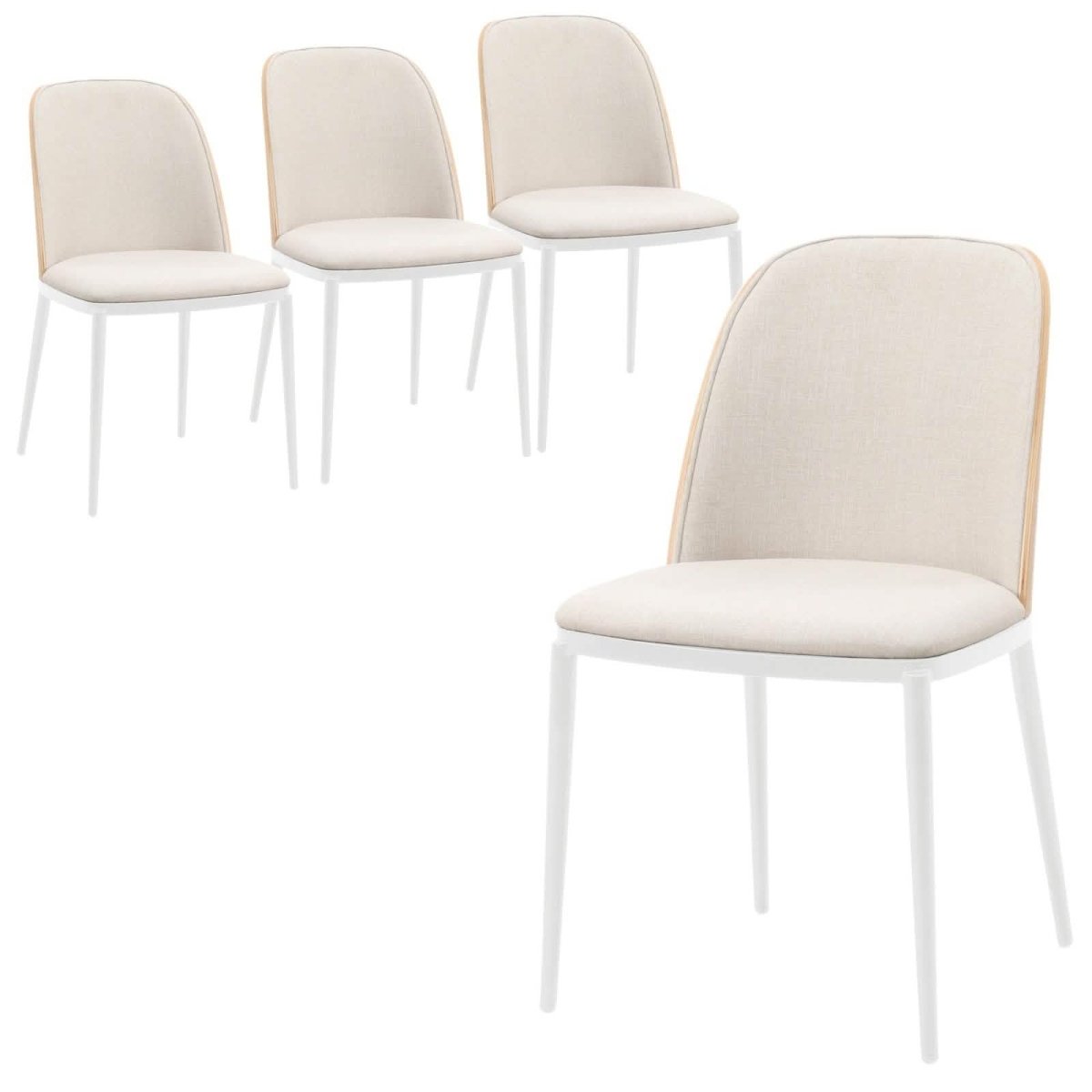 Tule Modern Dining Side Chair with Upholstered Seat and White Powder - Coated Steel Frame, Set of 4