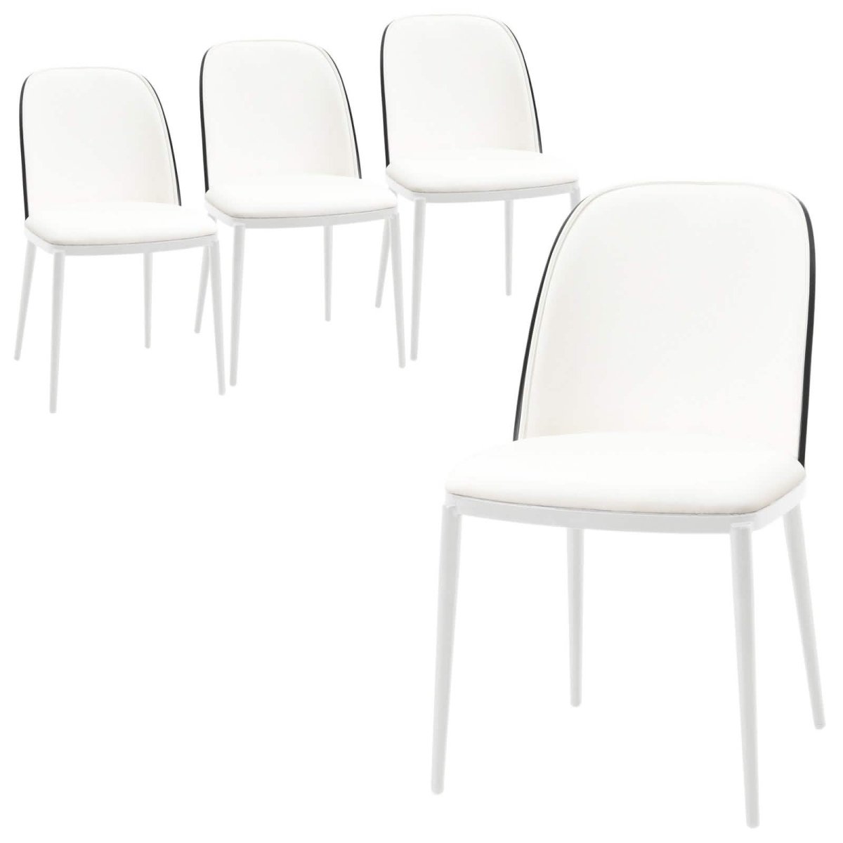 Tule Modern Dining Side Chair with Upholstered Seat and White Powder - Coated Steel Frame, Set of 4