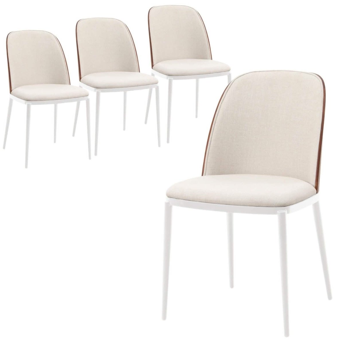 Tule Modern Dining Side Chair with Upholstered Seat and White Powder - Coated Steel Frame, Set of 4