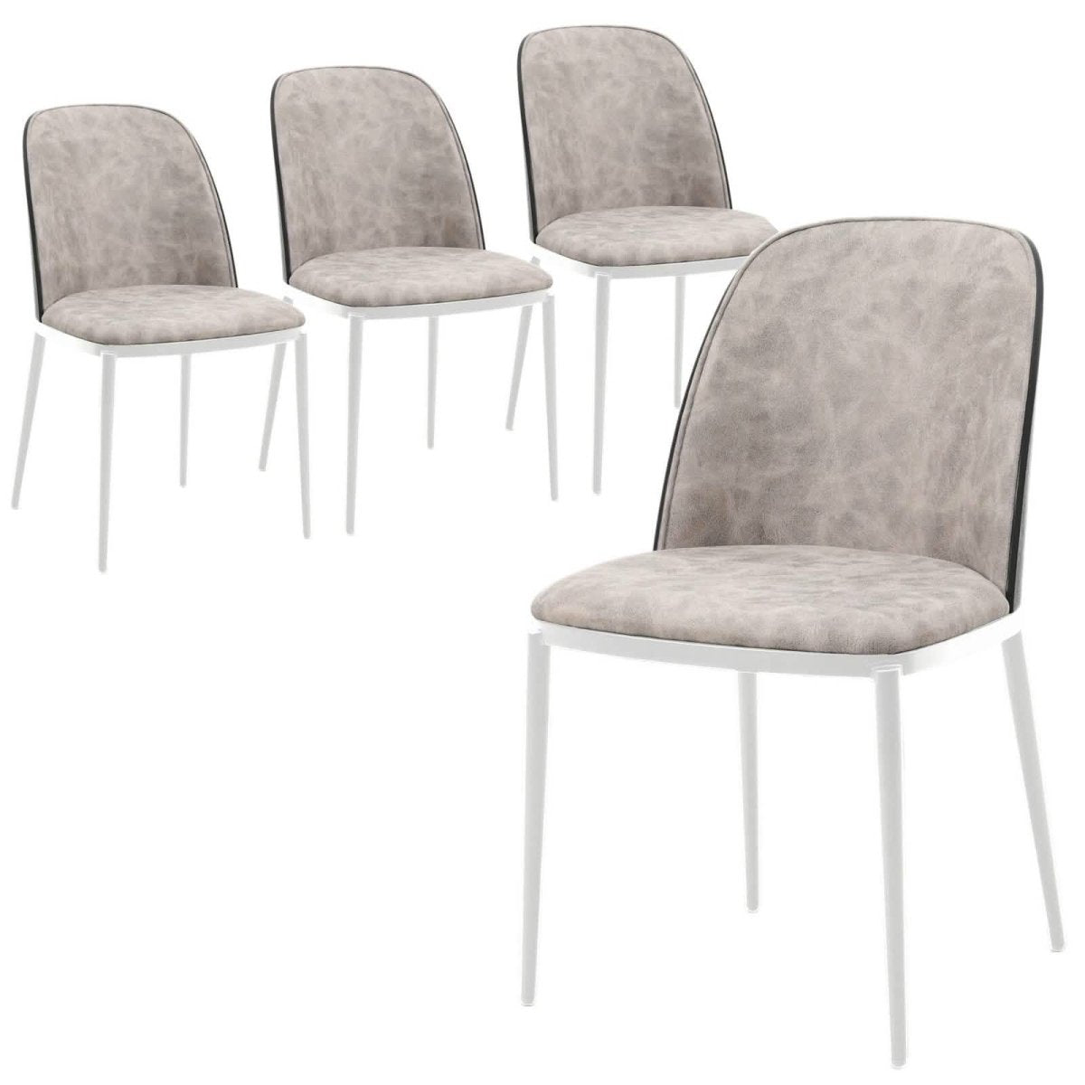 Tule Modern Dining Side Chair with Upholstered Seat and White Powder - Coated Steel Frame, Set of 4