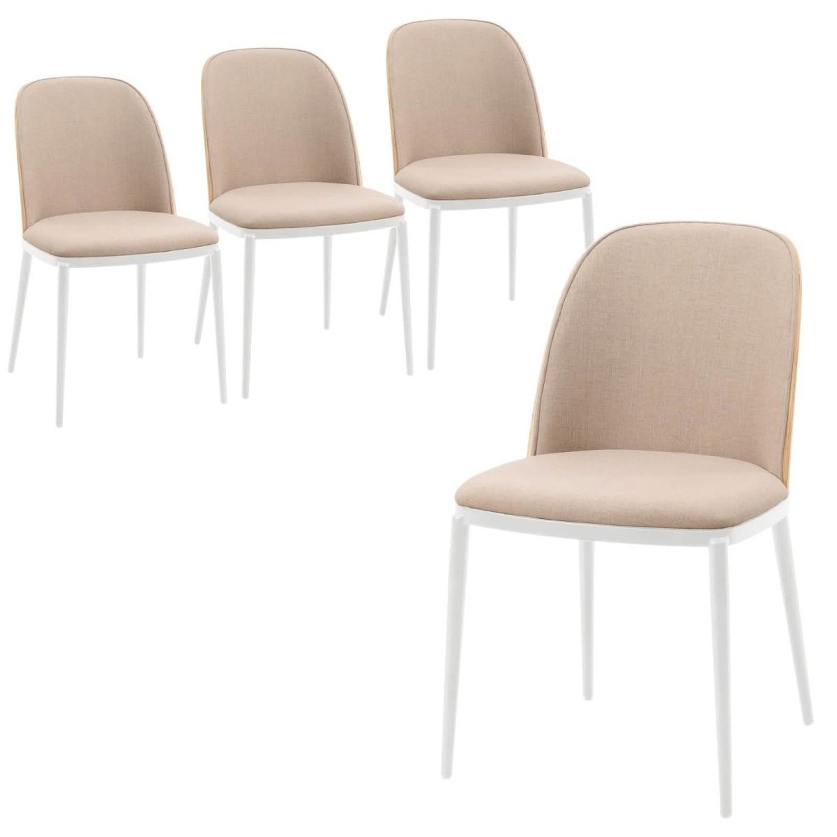 Tule Modern Dining Side Chair with Upholstered Seat and White Powder - Coated Steel Frame, Set of 4