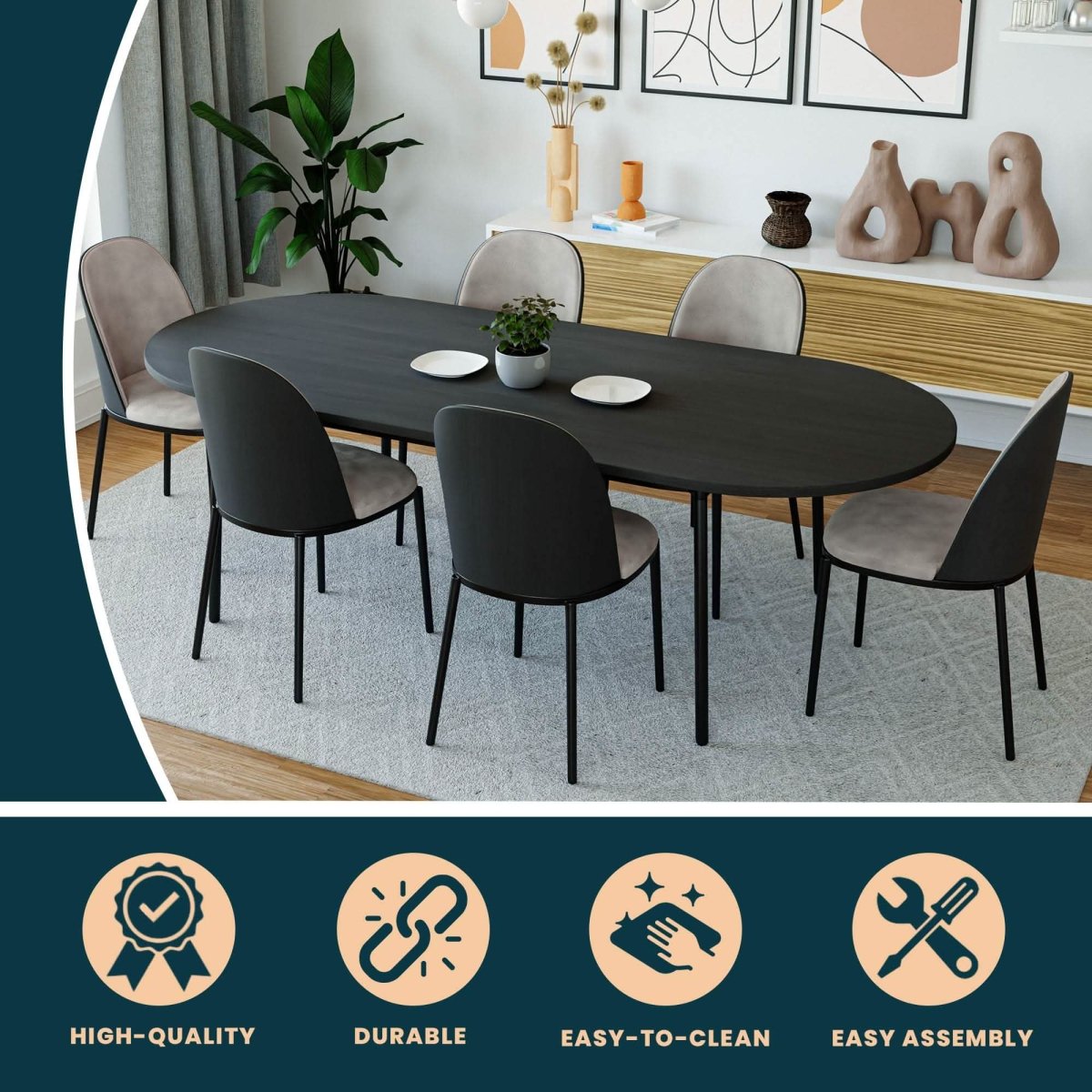 Tule Modern Oval Dining Table with MDF Tabletop and Black Steel Legs