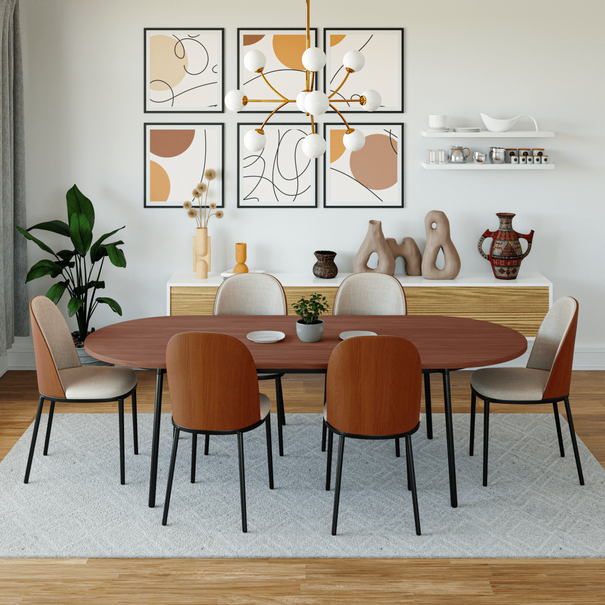Tule Modern Oval Dining Table with MDF Tabletop and Black Steel Legs