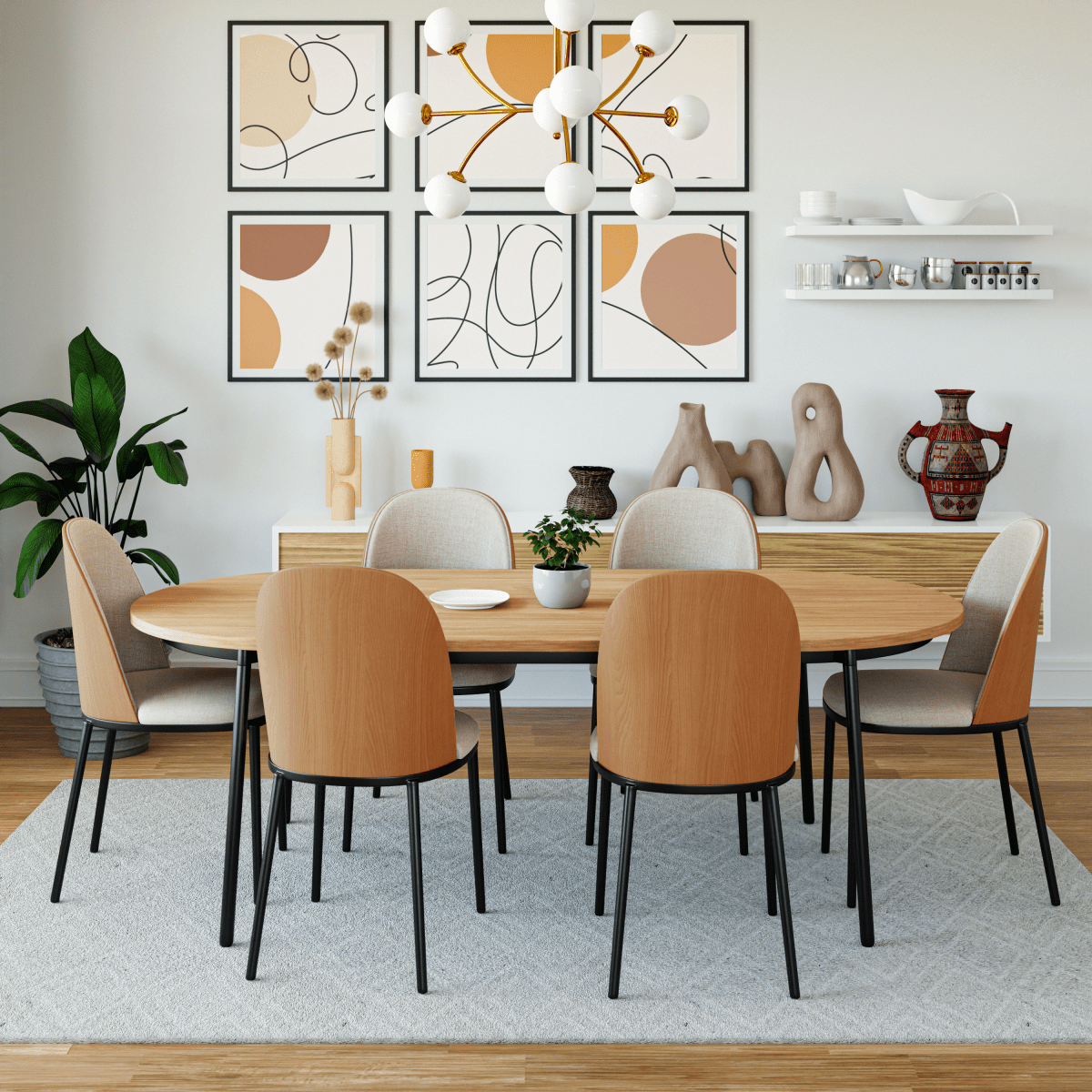Tule Modern Oval Dining Table with MDF Tabletop and Black Steel Legs