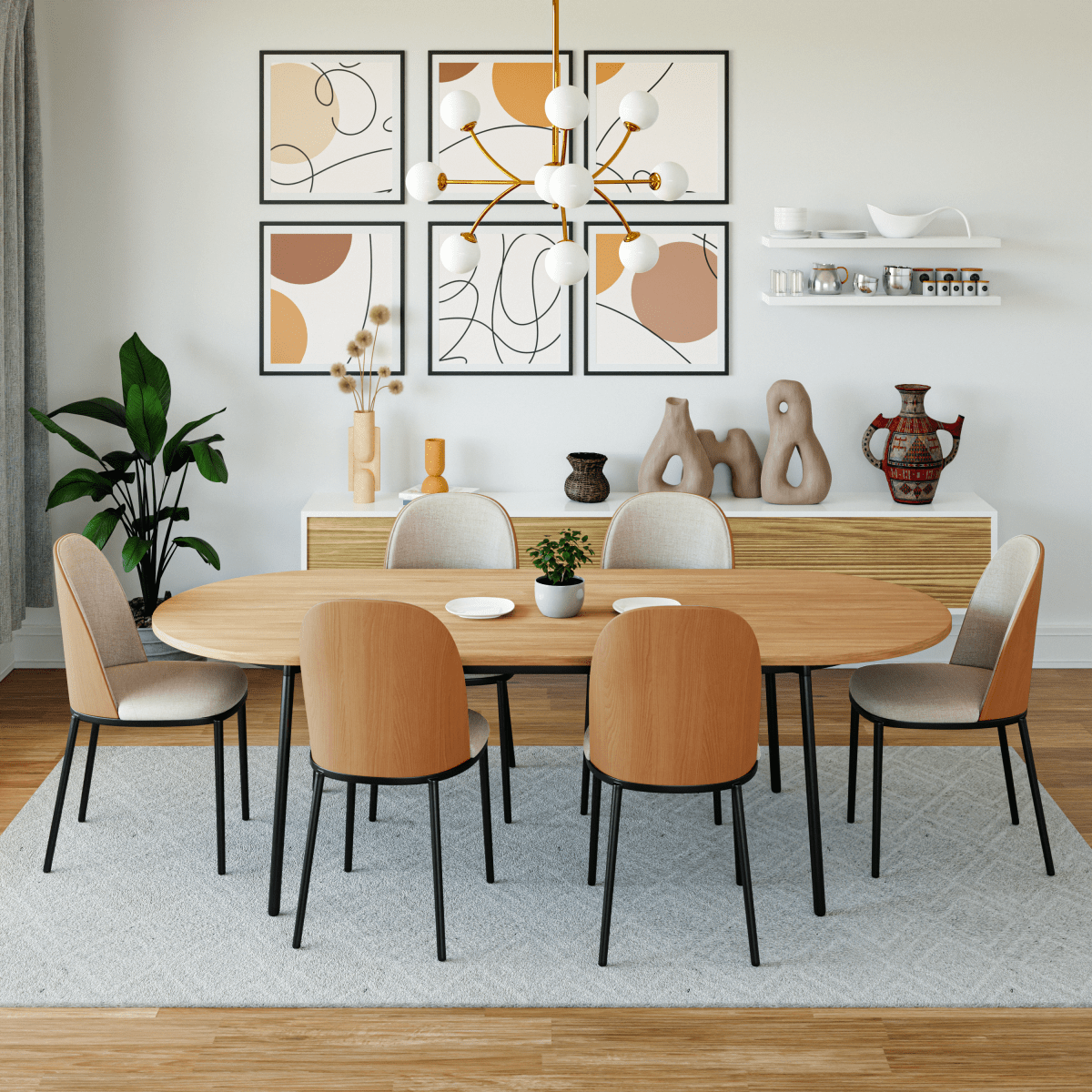 Tule Modern Oval Dining Table with MDF Tabletop and Black Steel Legs