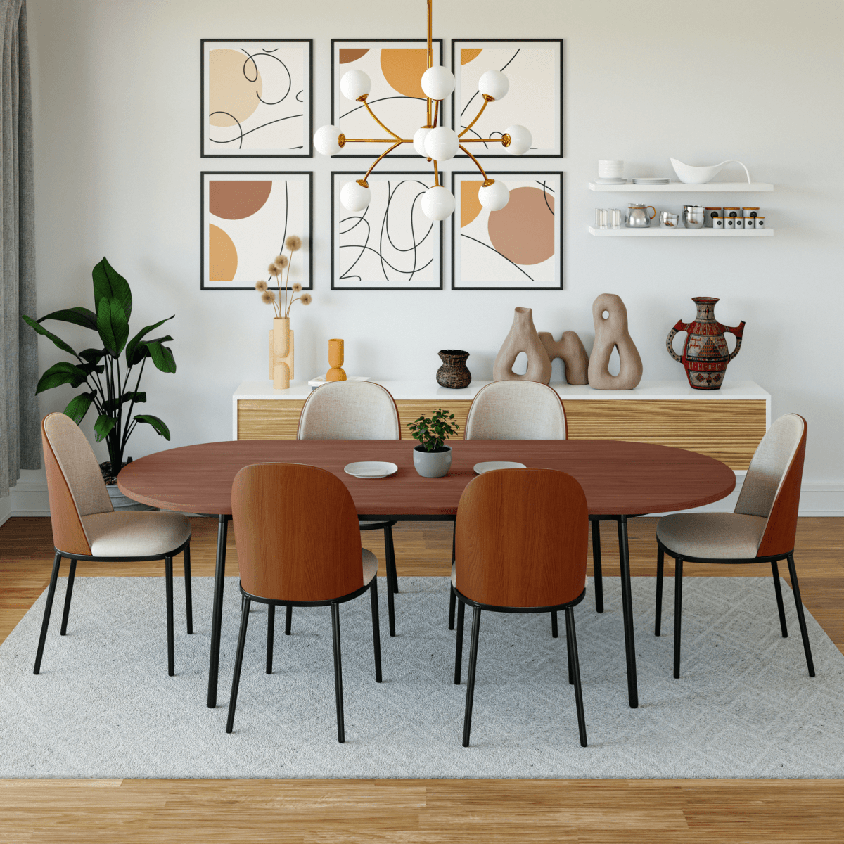 Tule Modern Oval Dining Table with MDF Tabletop and Black Steel Legs