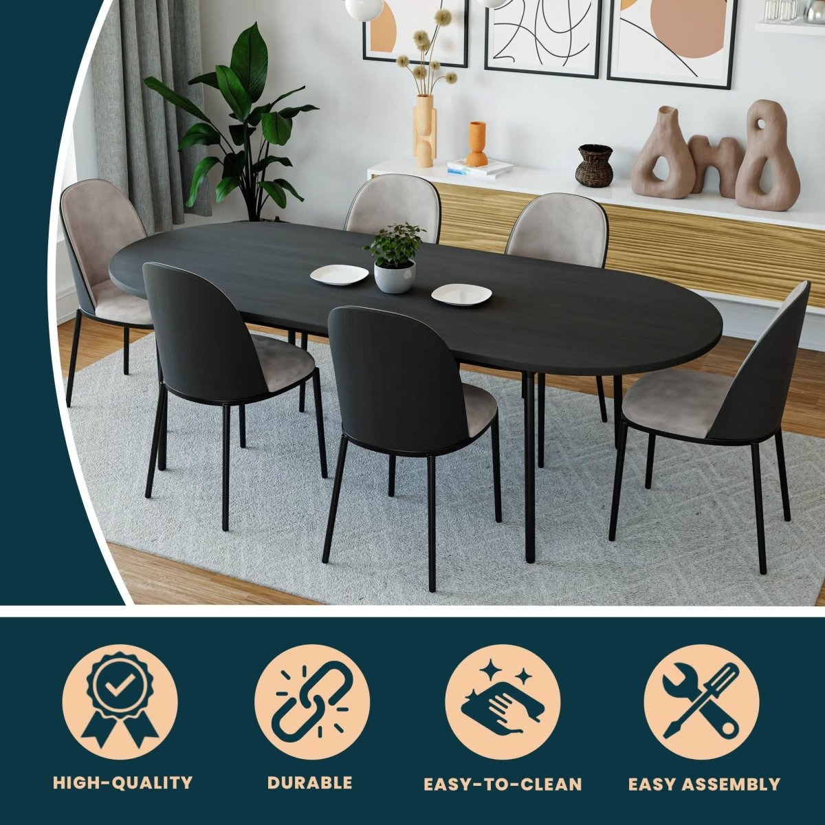Tule Modern Oval Dining Table with MDF Tabletop and Black Steel Legs