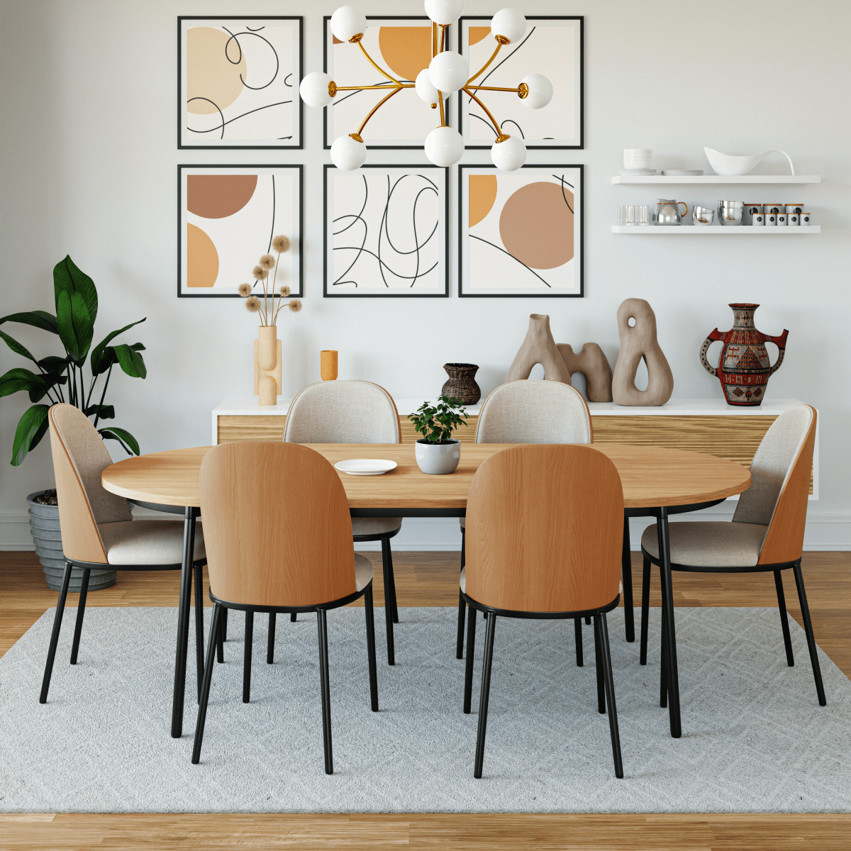 Tule Modern Oval Dining Table with MDF Tabletop and Black Steel Legs
