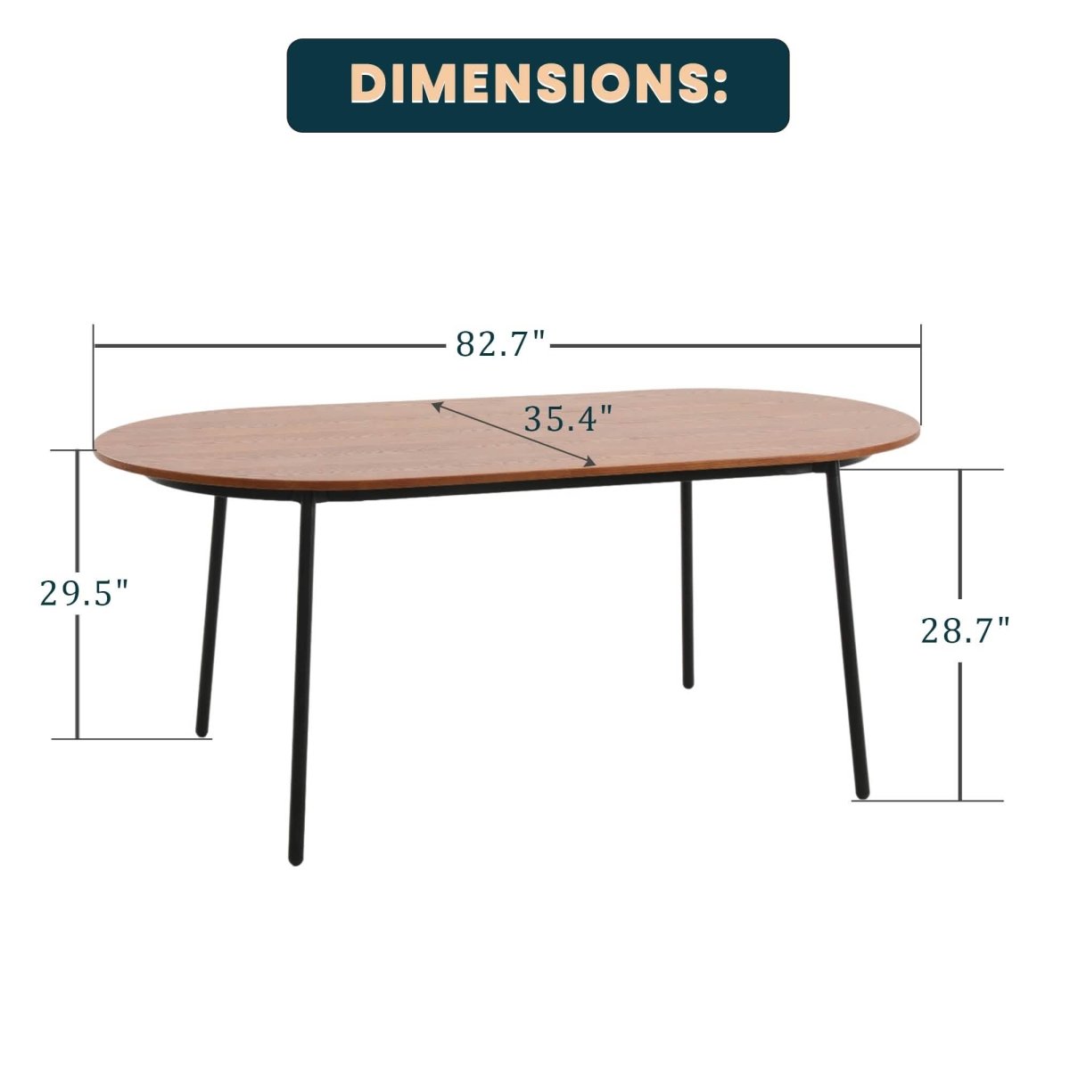 Tule Modern Oval Dining Table with MDF Tabletop and Black Steel Legs