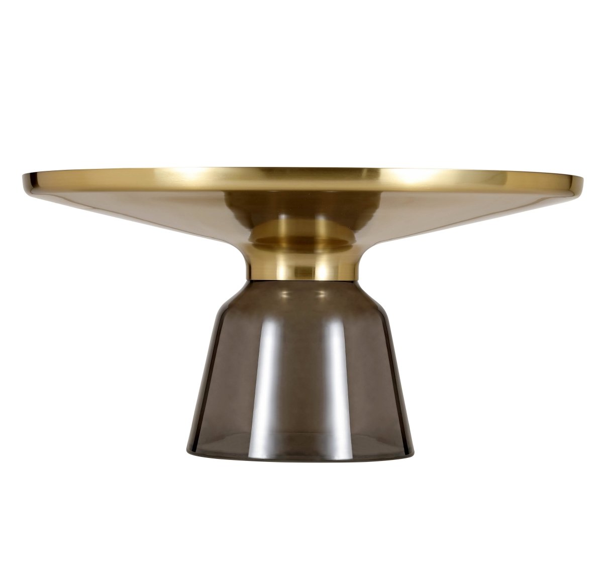 Tully 30 - Inch Round Glass/Stone Coffee Table with Iron Rim Frame and Glass Base