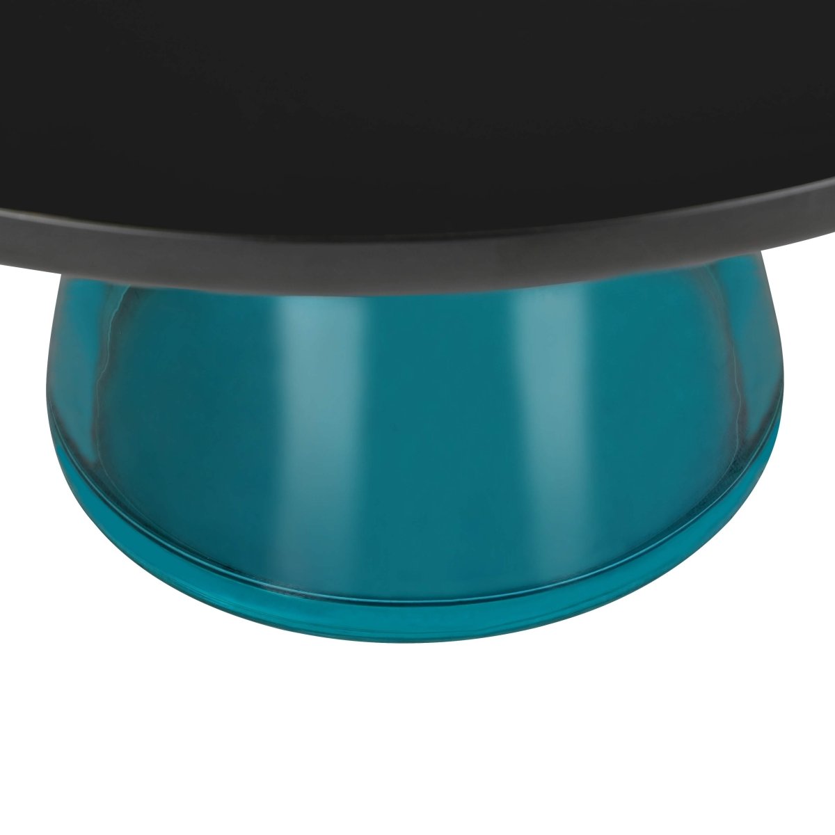 Tully 30 - Inch Round Glass/Stone Coffee Table with Iron Rim Frame and Glass Base