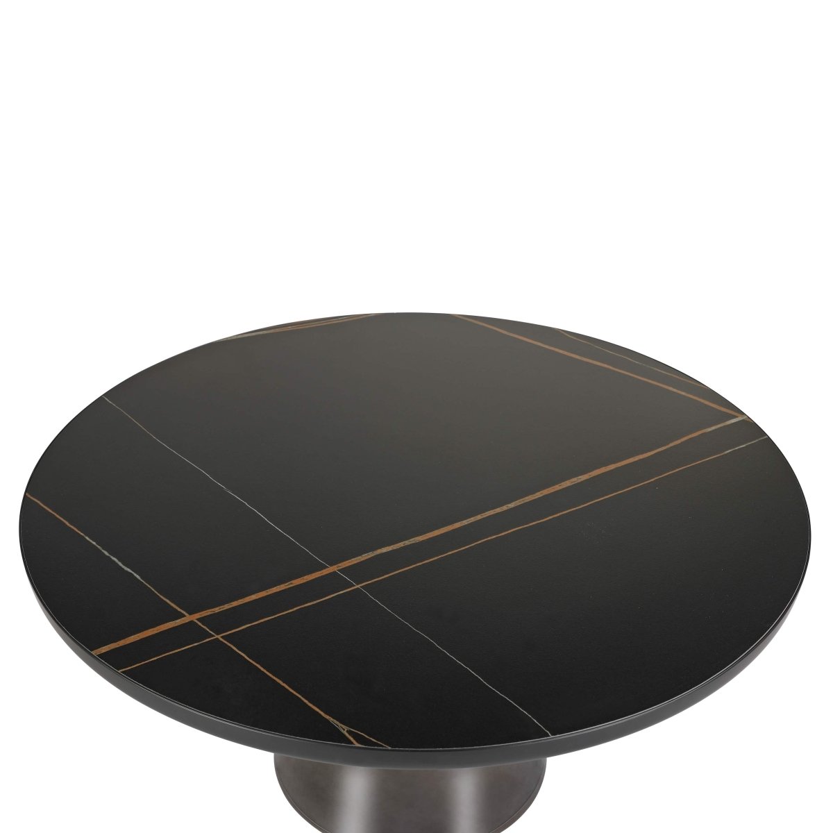 Tully 30 - Inch Round Glass/Stone Coffee Table with Iron Rim Frame and Glass Base