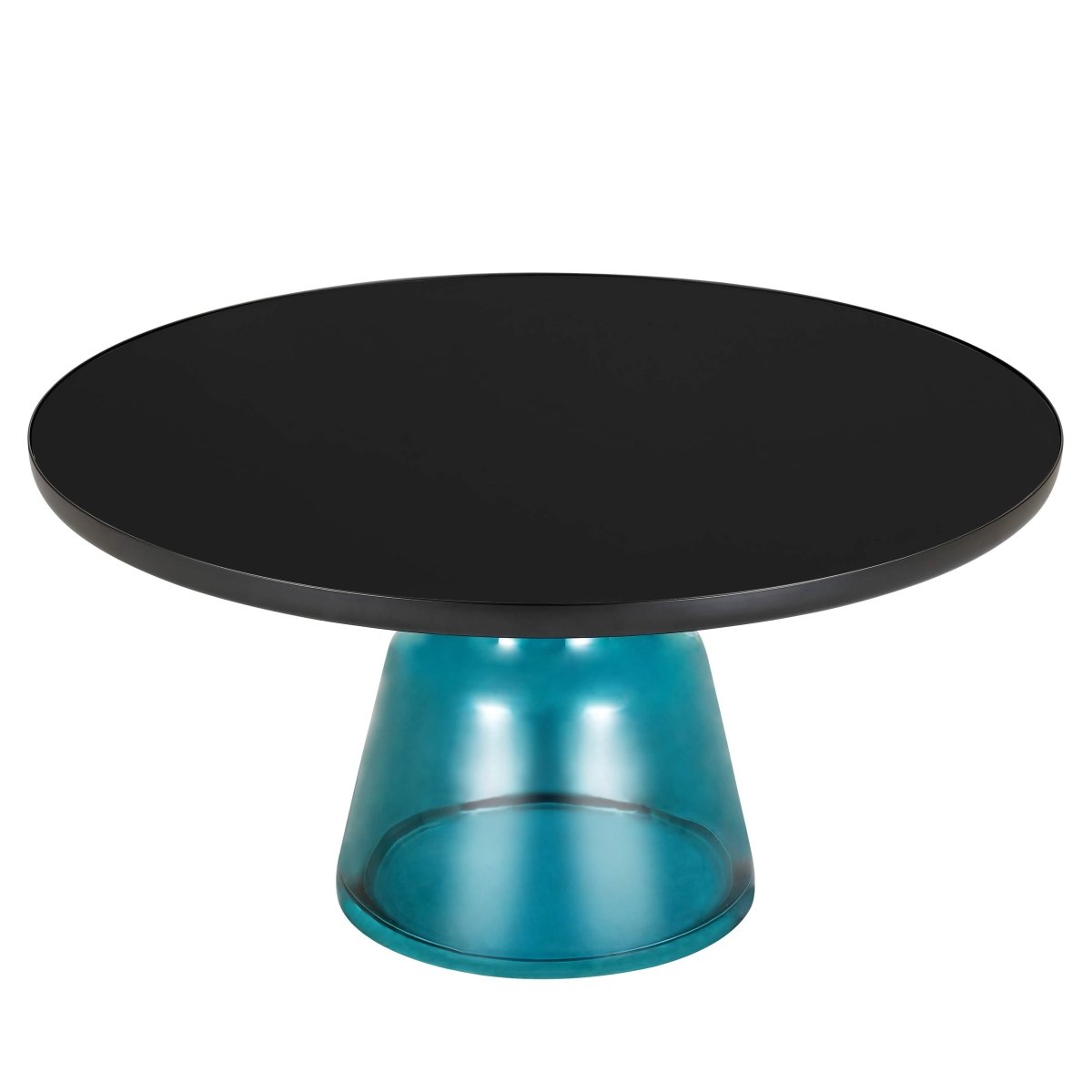 Tully 30 - Inch Round Glass/Stone Coffee Table with Iron Rim Frame and Glass Base